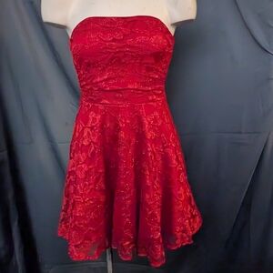 Red Strapless Lace Dress